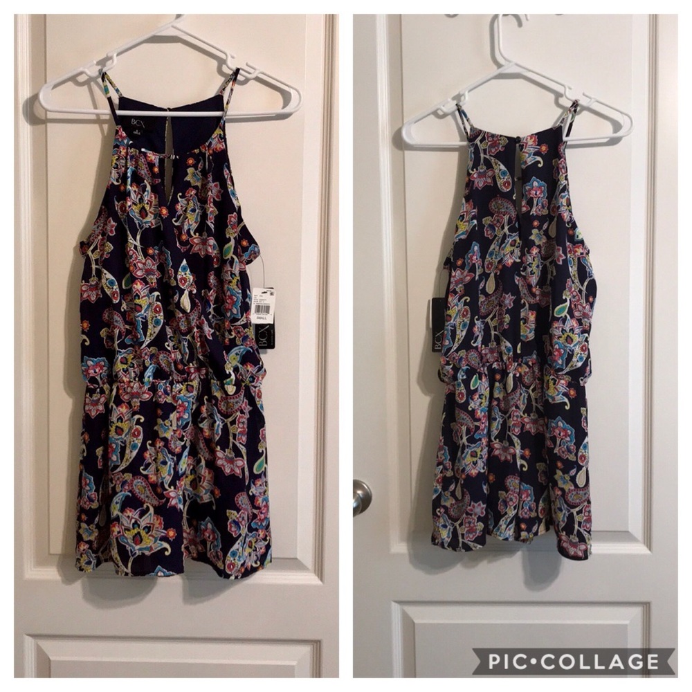 NWT BCX Pretty Floral Paisley Dk Navy Romper S - Picture 1 of 5